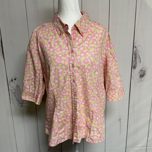 Vintage Lilly Pulitzer Pink Pineapple Floral Button Down Shirt Size 12 EUC - Picture 1 of 11